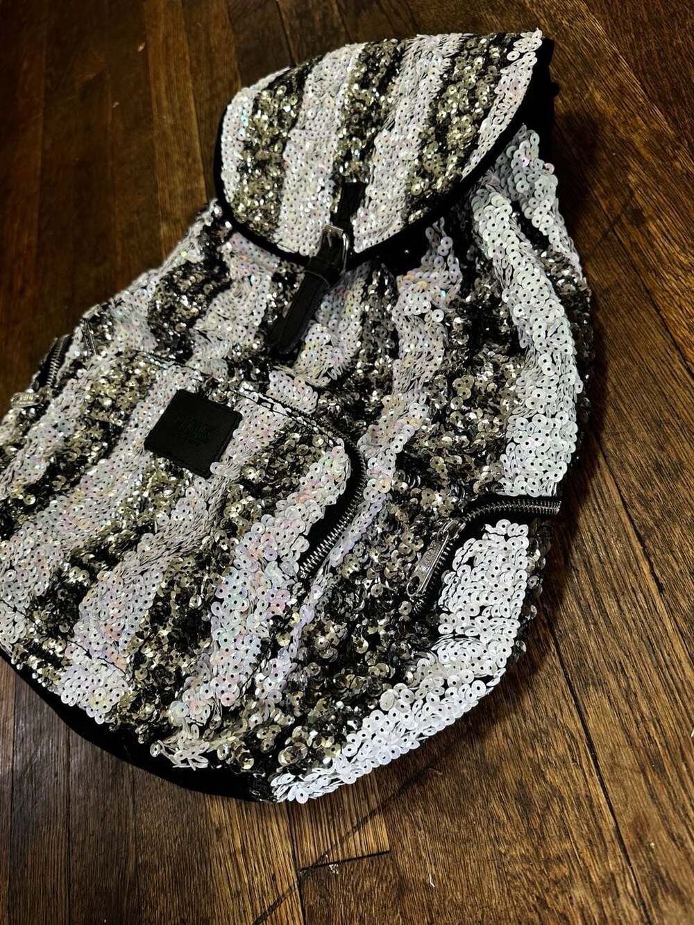 Victoria's Secret PINK Striped Sequin Drawstring Backpack